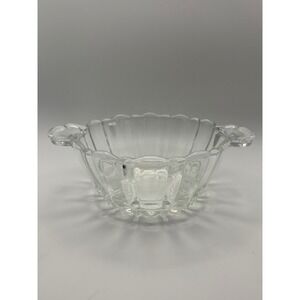 Vintage Clear Pressed Glass Nappy Bowl Scalloped Ribbed Sunburst Candy Dish
